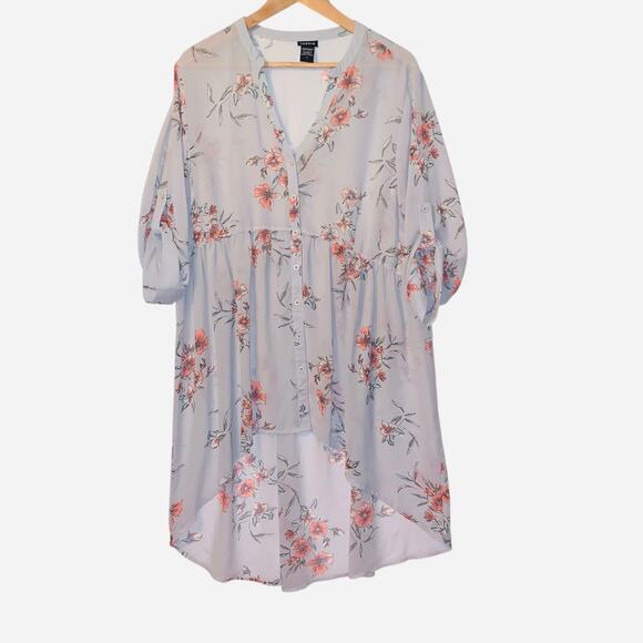 Torrid Lexie Women's Chiffon Floral Tunic Baby Doll Low High Sheer Size 1 - Picture 9 of 9